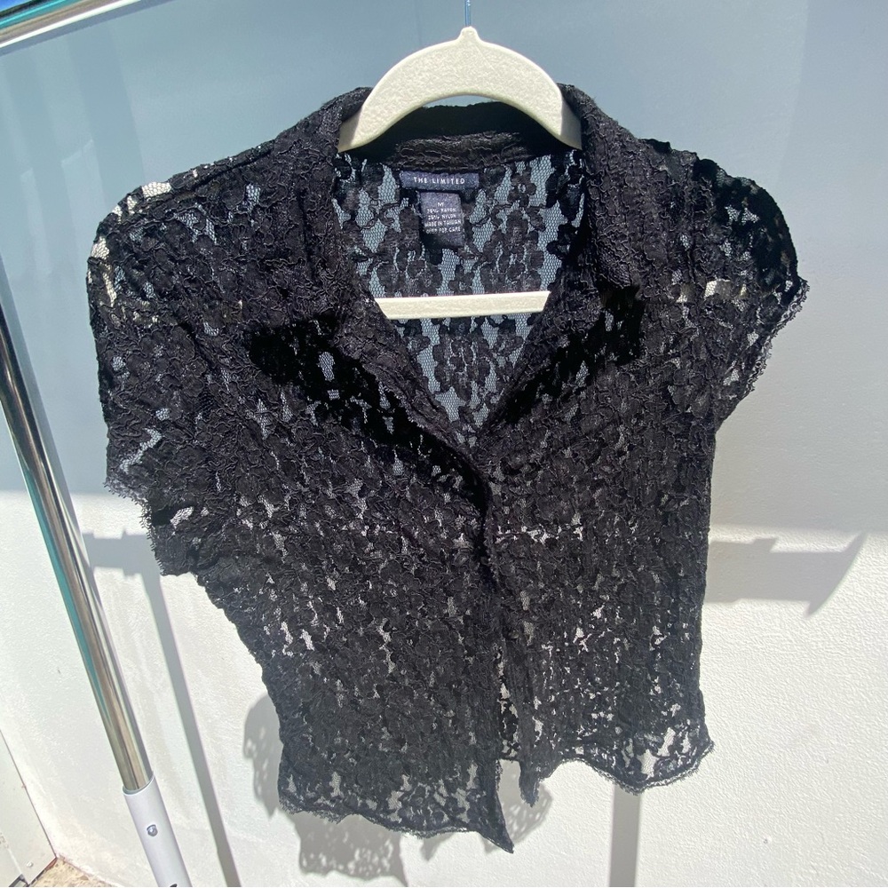 Y2K The Limited Black Lace Button Up Blouse Size Medium